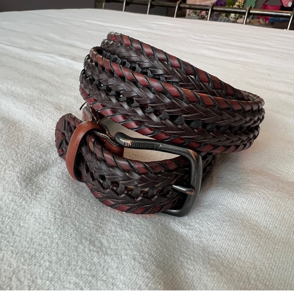 Columbia Mens Braided Leather Belt Mahogany Brown Black Woven Casual Outdoor - Picture 6 of 7